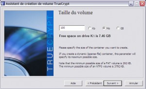 Taille du volume TrueCrypt