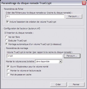 paramétrage du disque nomade TrueCrypt